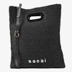 Sacai Abacá Medium Shopper Bag with Multi-Carry Calfskin Strap